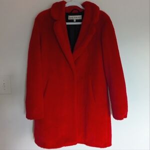 RED FAUX FUR COAT size medium Sebby Collection